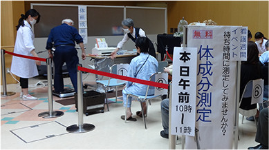 東北労災病院で開催した看護週間・看護の日イベントでの体成分測定